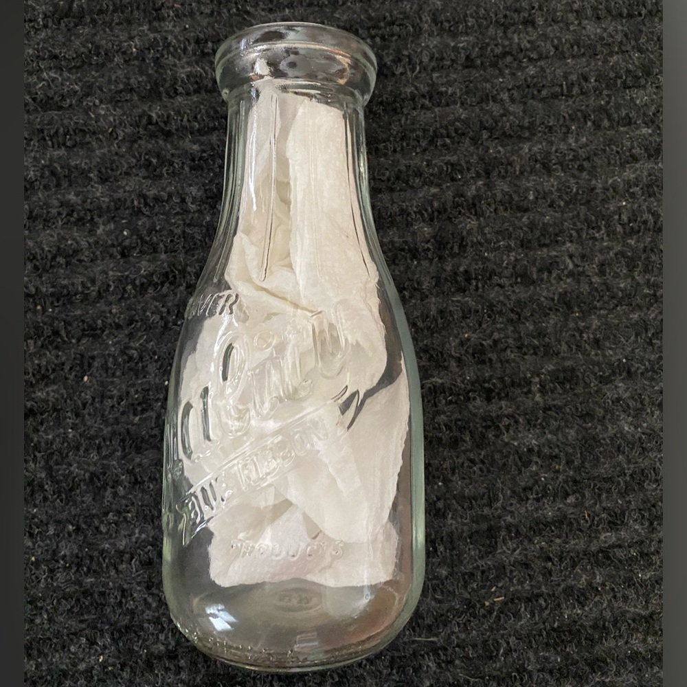 Weavers Quality Blue Ribbon Products Embossed Pint Clear Glass Milk Bott…